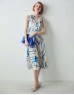 Blue Watercolor Effect Pleated Dress