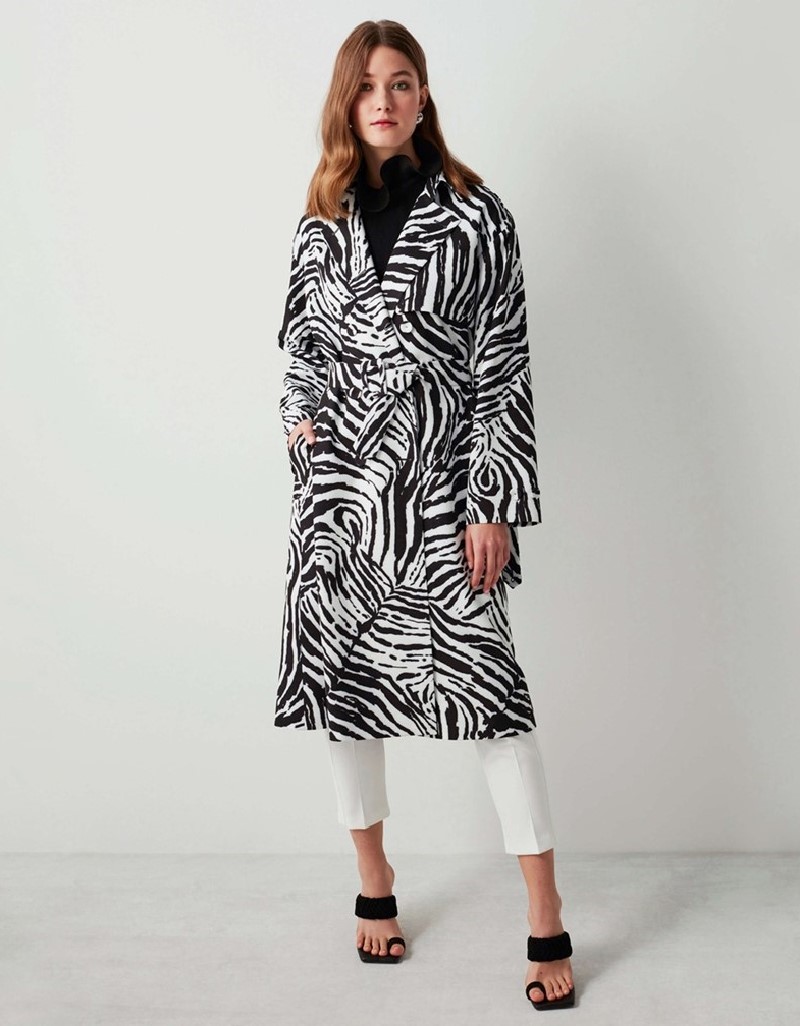 Black Zebra Pattern Trench Coat