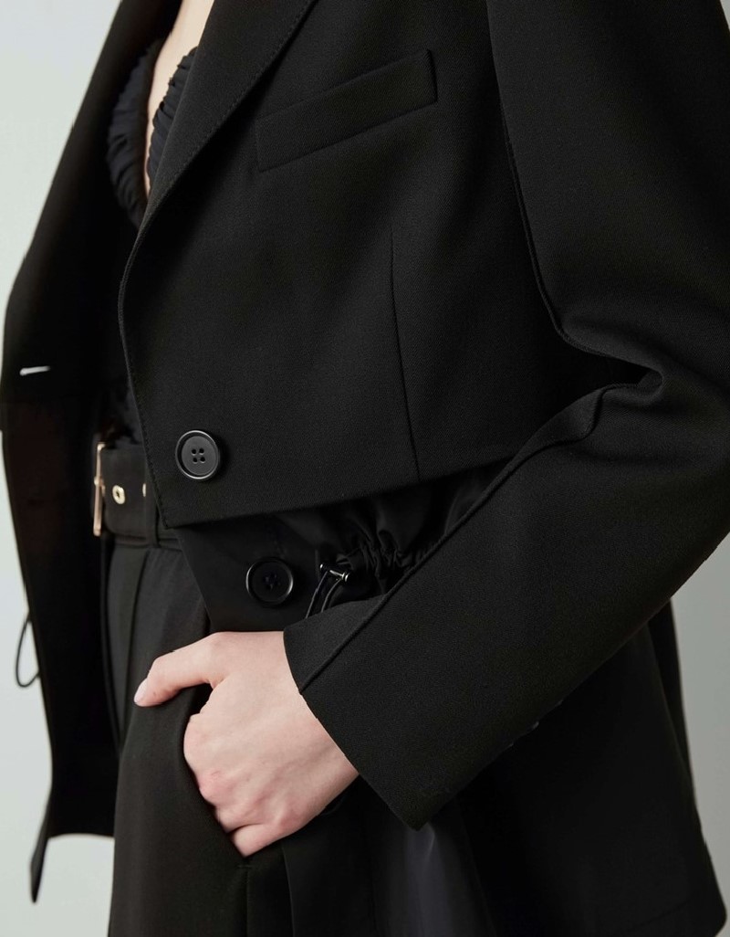Black Technical Fabric Blend Blazer