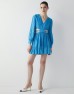 Bright Blue Ruffle Striped Cutout Mini Dress