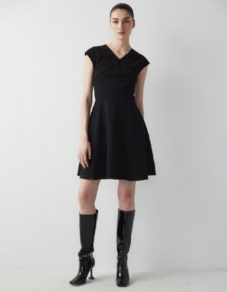 Black Pleated And Flounce Mini Dress