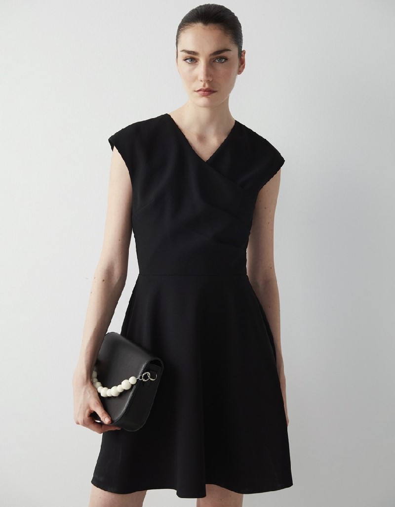 Black Pleated And Flounce Mini Dress
