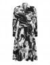 Black Floral Pattern Pleated Shirt Dress