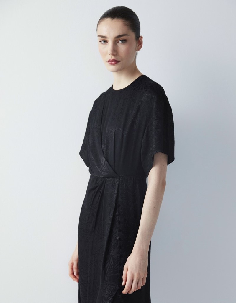 Black Shiny Jacquard Midi Dress