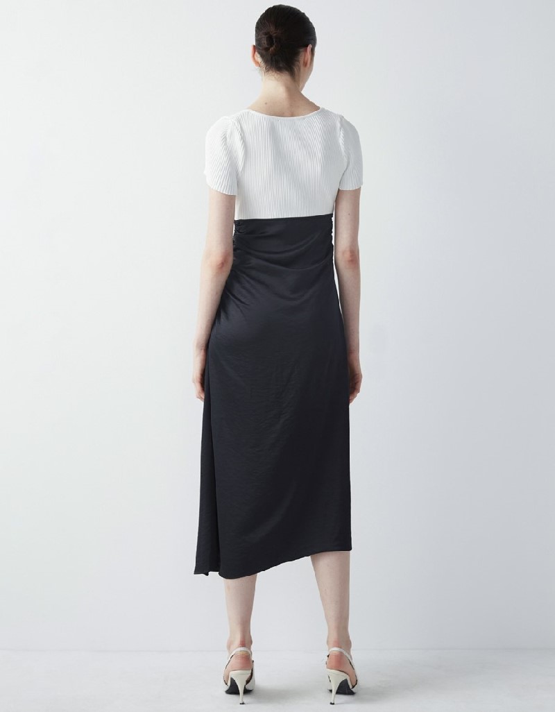 Black Knitwear Mix Midi Satin Dress