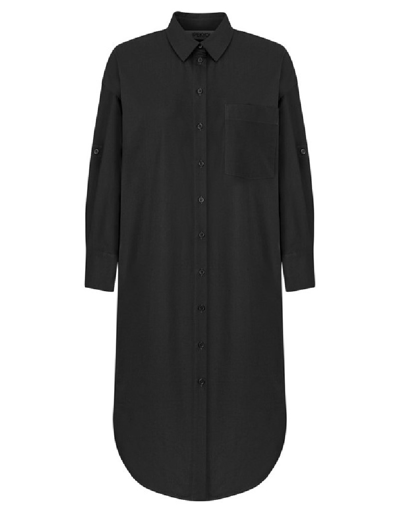Black Comfy Cut Poplin Shirt Dress