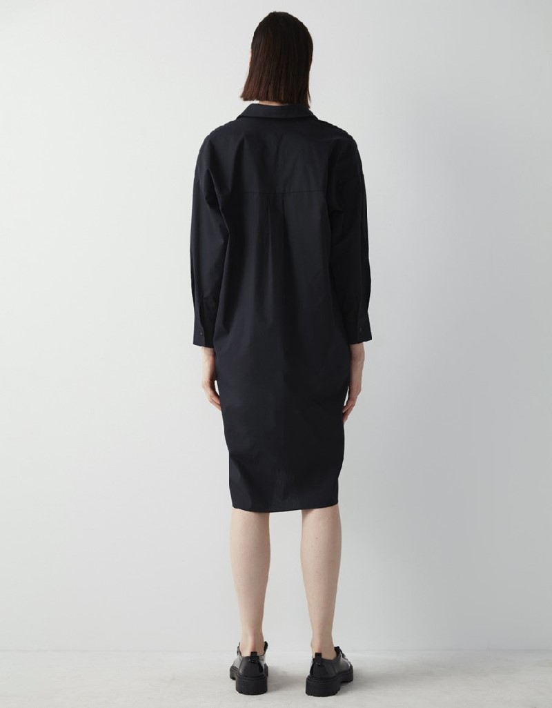 Black Comfy Cut Poplin Shirt Dress