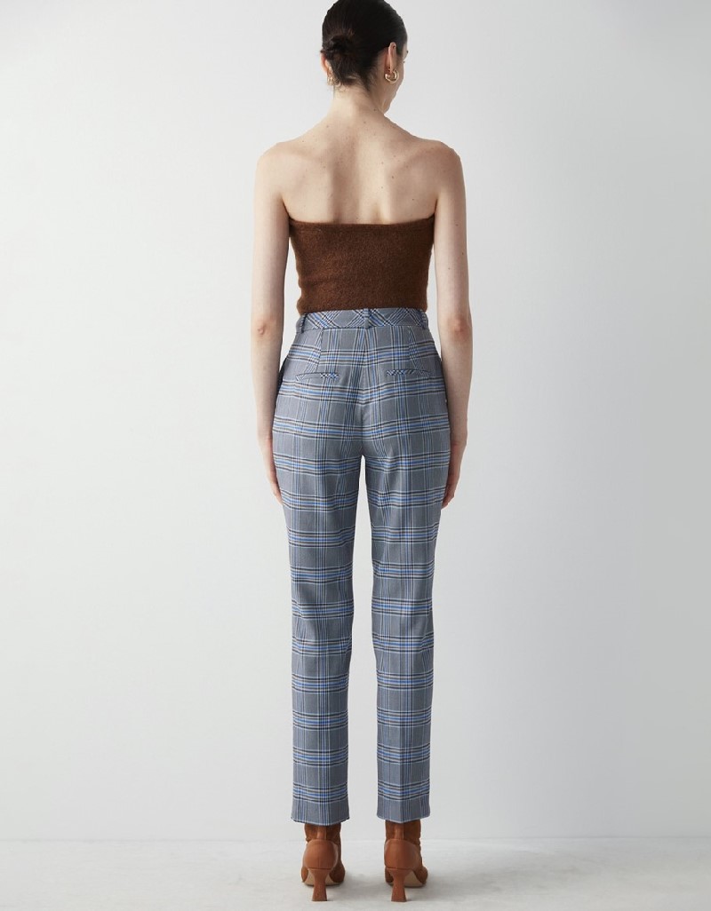 Blue Plaid Pattern Carrot Fit Trousers
