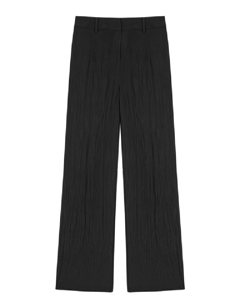Black Textured Wide Leg Fit Trousers
