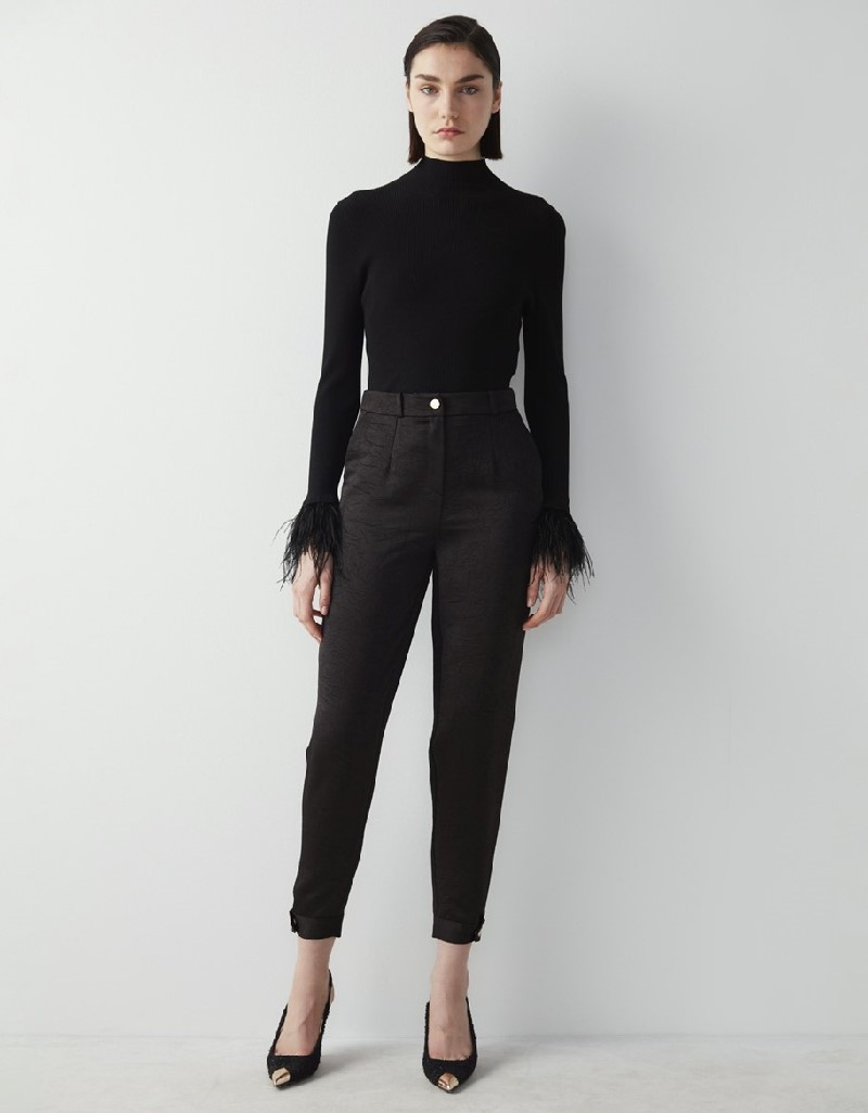 Black Textured Snap Accessory Trousers