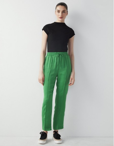 Green Elastic Waist Casual Fit Trousers