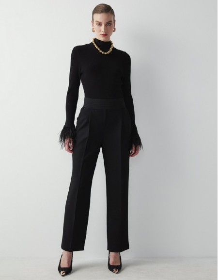 Black Textured Carrot Fit Trousers