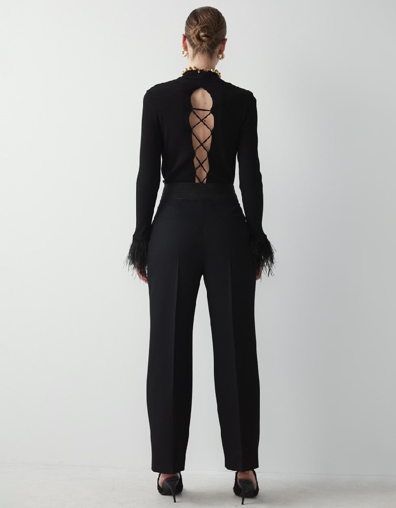 Black Textured Carrot Fit Trousers