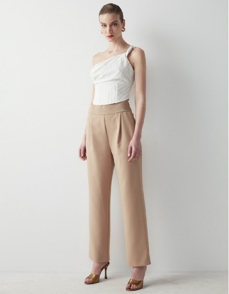 Natural Textured Carrot Fit Trousers