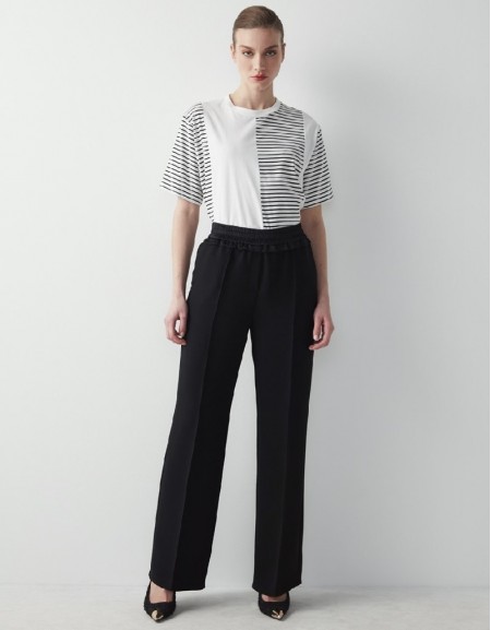 Black Satin Detailed Waist Elastic Trousers