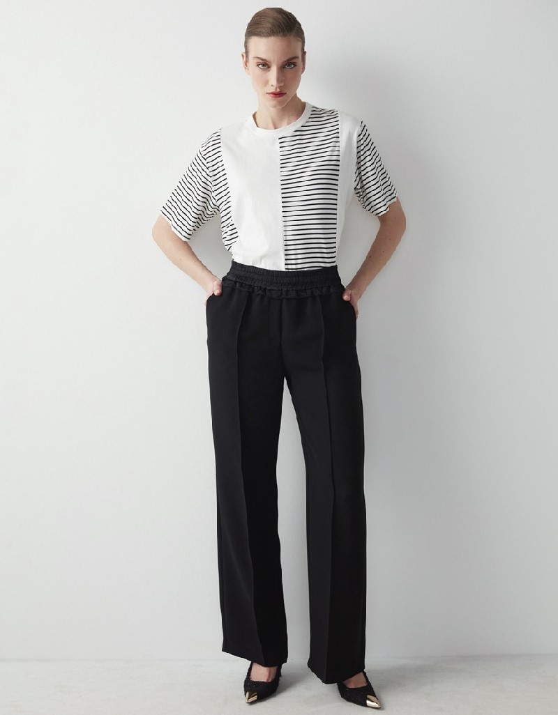 Black Satin Detailed Waist Elastic Trousers