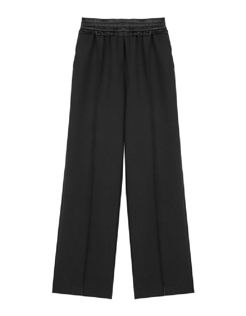 Black Satin Detailed Waist Elastic Trousers