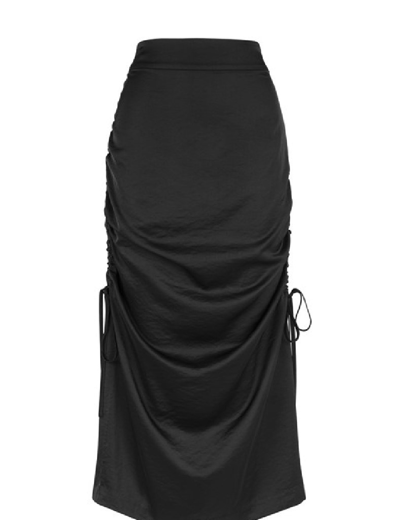 Black High Waist Satin Midi Skirt