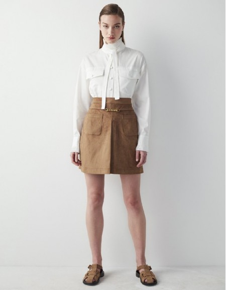 Natural Suede Mini Skirt With Metal Accessories