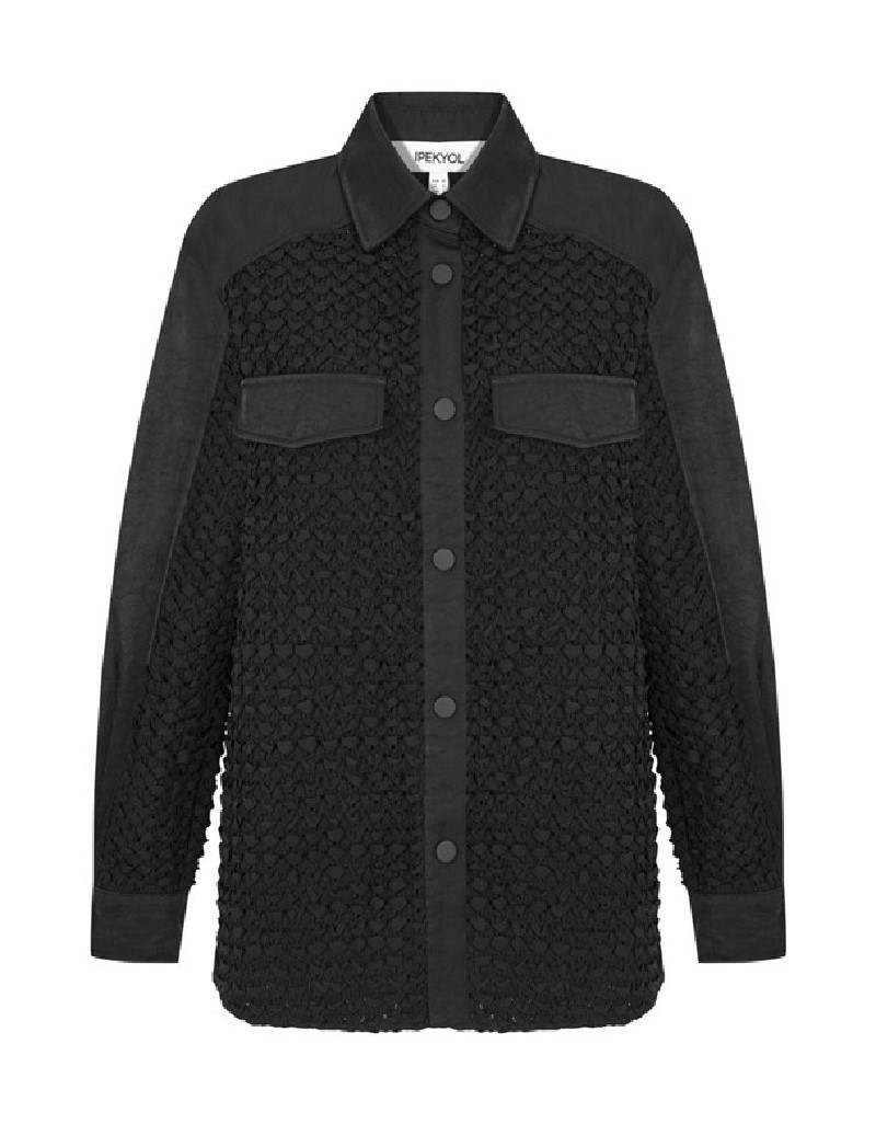 Black Fabric Mix Jacket