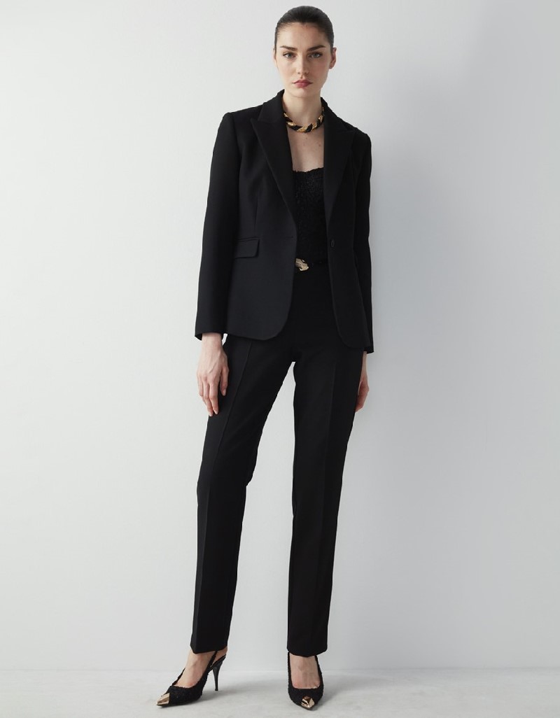 Black Double Breasted Collar Blazer With Fleto Poc