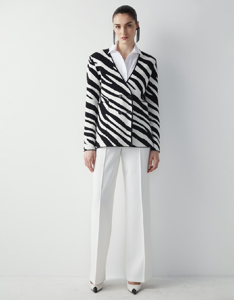 Black Zebra Pattern V-Neck Jacket