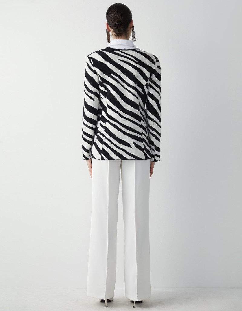 Black Zebra Pattern V-Neck Jacket