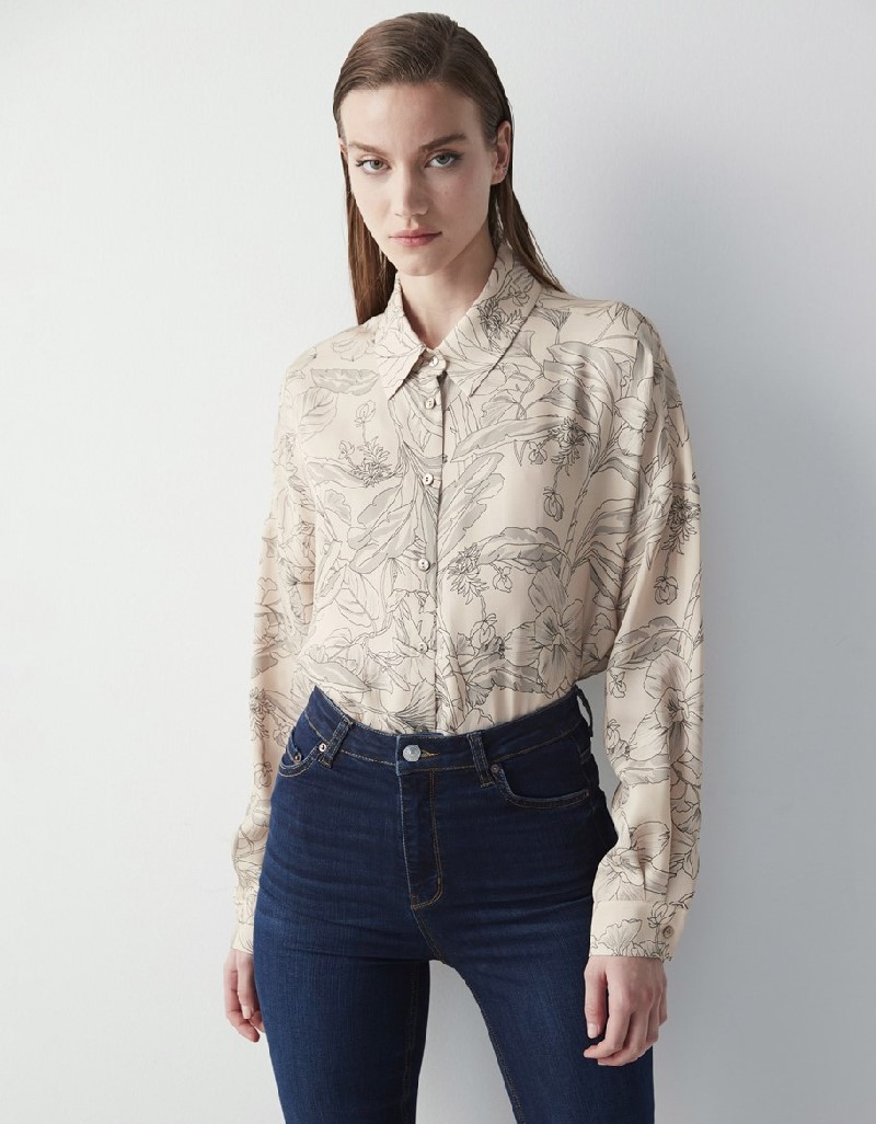 Beige Floral Pattern Casual Cut Shirt