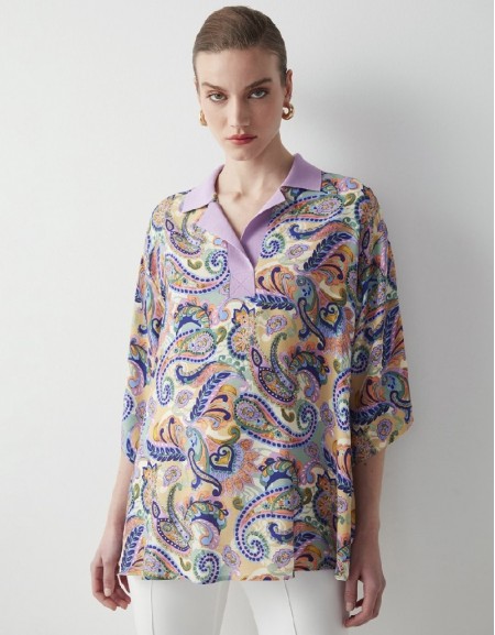 Cyclamen Shawl Pattern Oversize Blouse