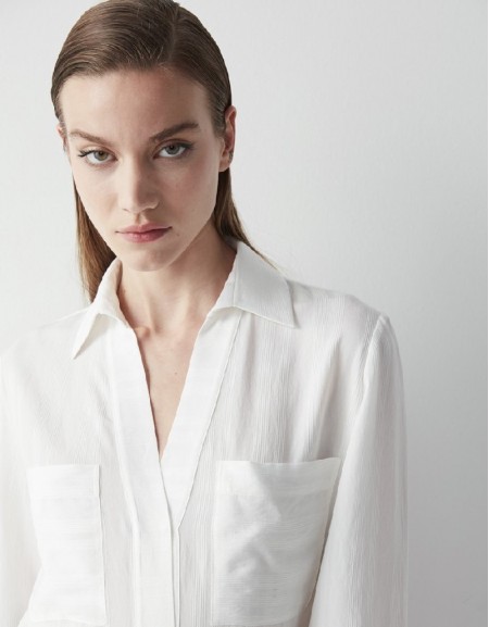 Off White Casual Cut Striped Blouse
