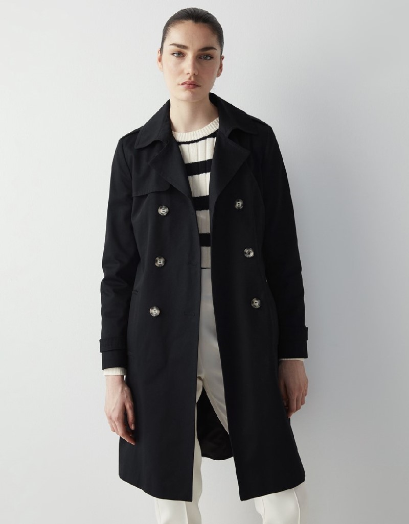 Black Classic Trench Coat With Belt Accessory