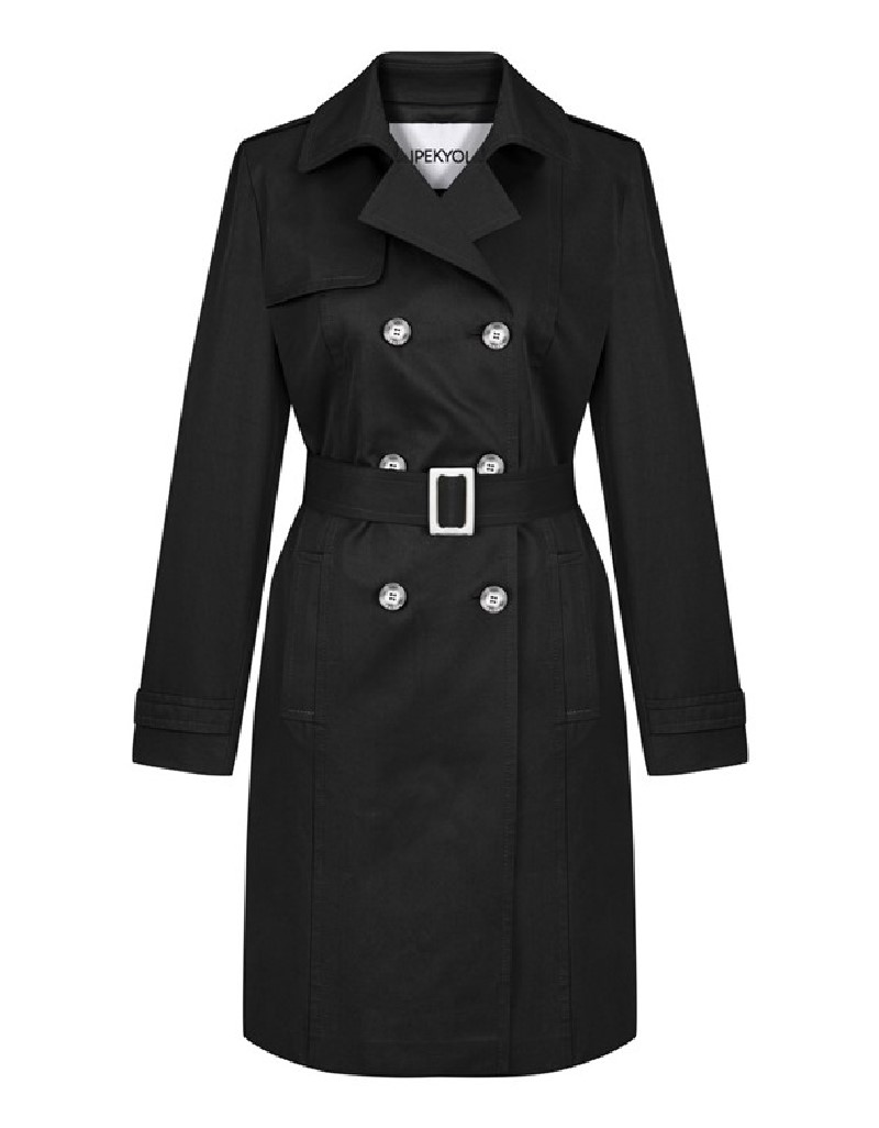 Black Classic Trench Coat With Belt Accessory