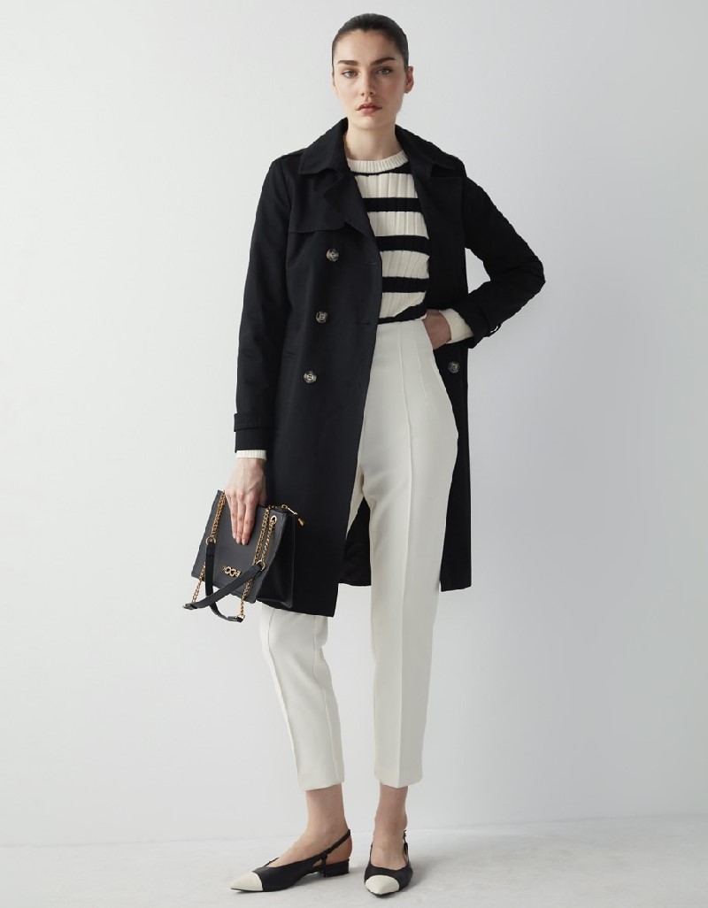 Black Classic Trench Coat With Belt Accessory