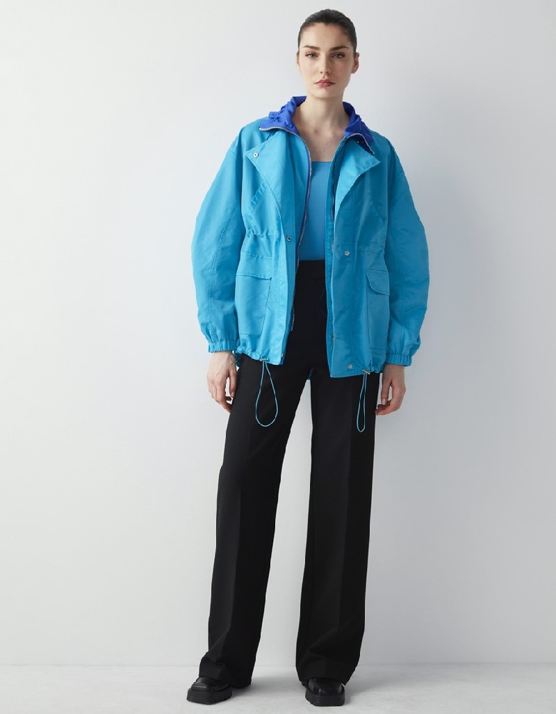 Bright Blue Adjustable Waist Colorblock Coat