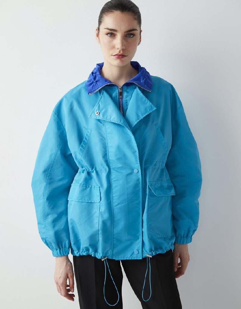 Bright Blue Adjustable Waist Colorblock Coat