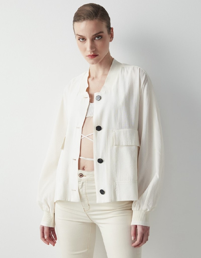 RIB COLLAR JACKET - Ecru