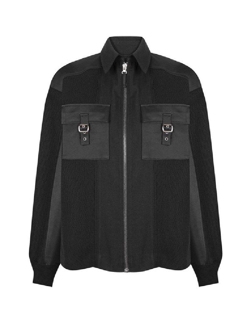 Black Technical Fabric And Knitted Mix Coat