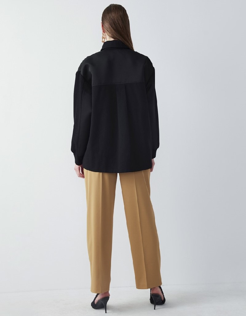 Black Technical Fabric And Knitted Mix Coat