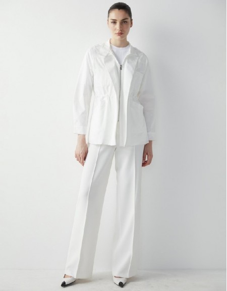 White Waist Accented Stand Collar Coat