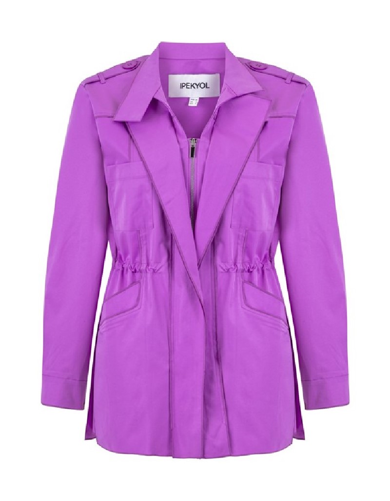 Cyclamen Waist Accented Stand Collar Coat