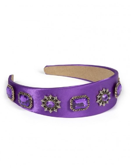 Purple Crystal Stone Embroidered Satin Hair Access