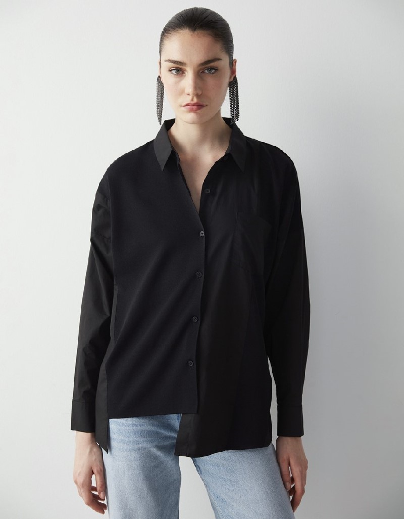 Black Knitwear Mix Poplin Shirt