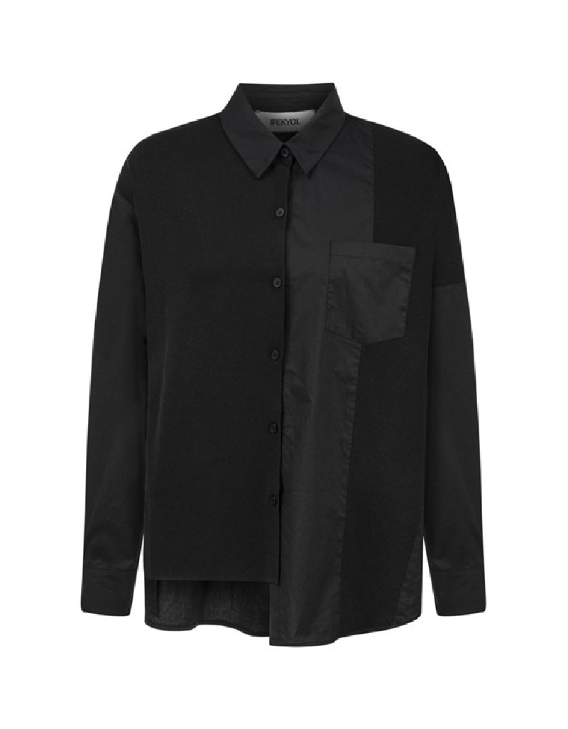 Black Knitwear Mix Poplin Shirt