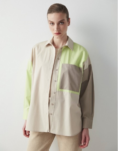 Light Natural Colorblock Shirt With Pocket
