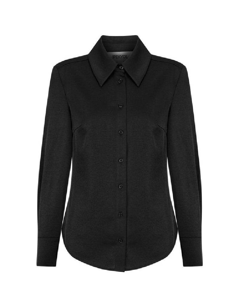 Black Shiny Textured Relaxed Cut Shirt