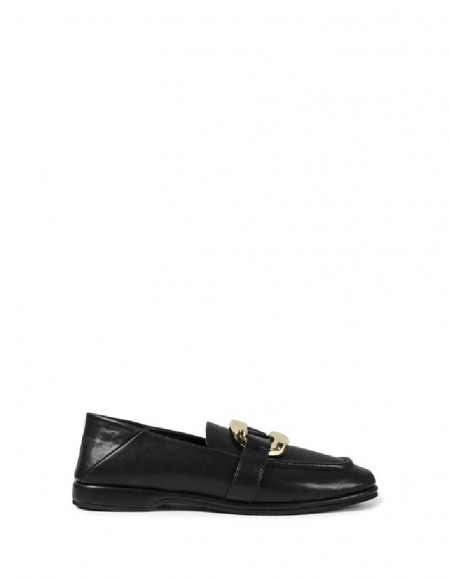 Black Leather Look Loafer With Metal Buckle