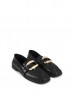 Black Leather Look Loafer With Metal Buckle