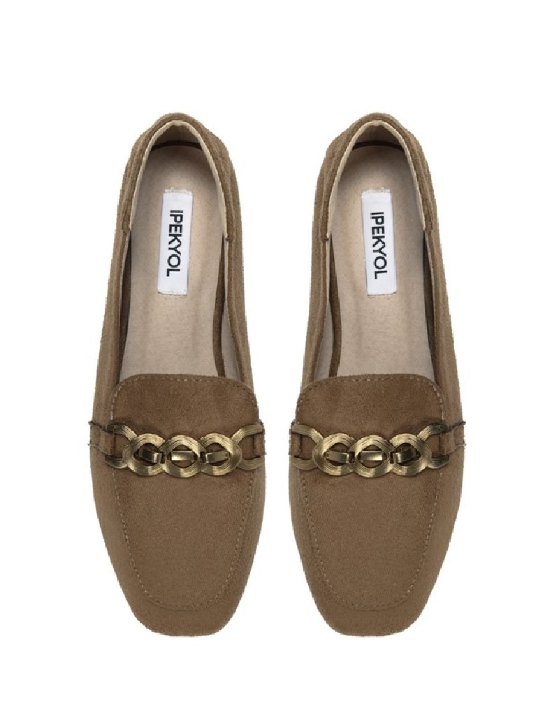 Beige Metal Buckle Loafer