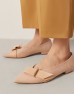 Beige Metal Buckled Pointed Toe Flats