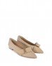 Beige Metal Buckled Pointed Toe Flats